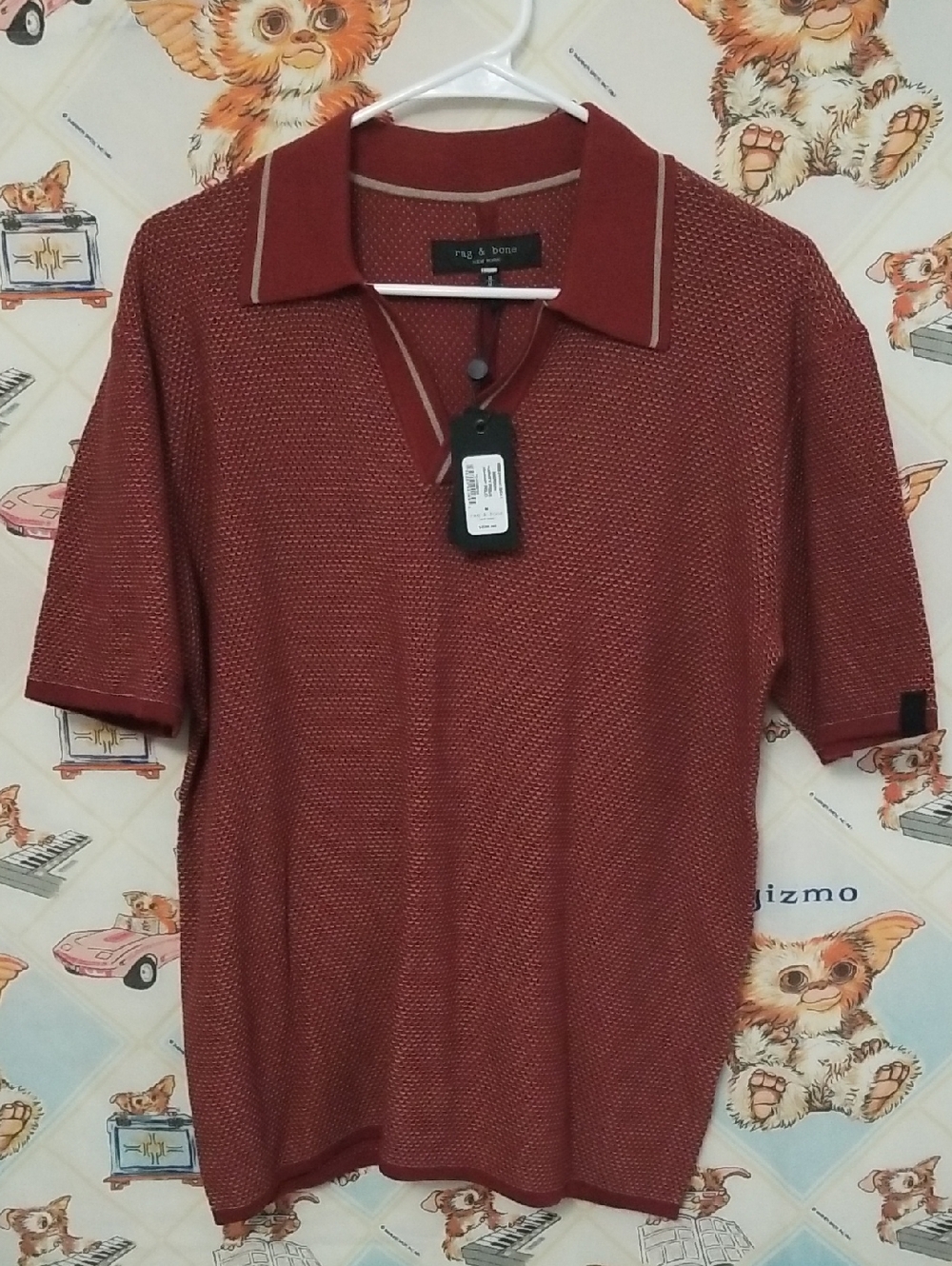 Rag & Bone Maroon Harvey Pique Johnny Polo Short Sleeve Shirt Medium